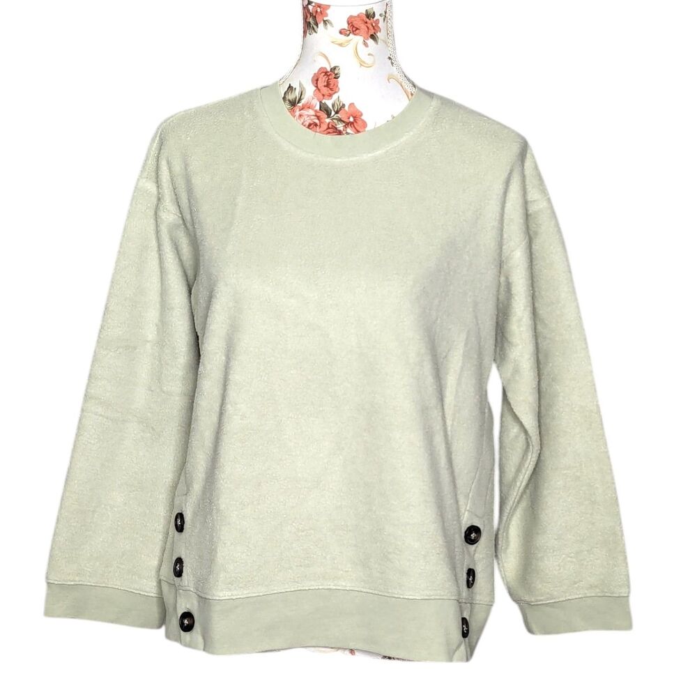 Madewell Oversized XXS Pale Pistachio Fuzzy Sweatshirt Button Accents Athlesiure